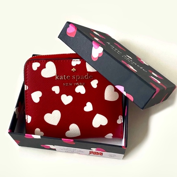 Kate Spade Love Heart Pop Printed Boxed Small Zip Wallet Red - Picture 6 of 10